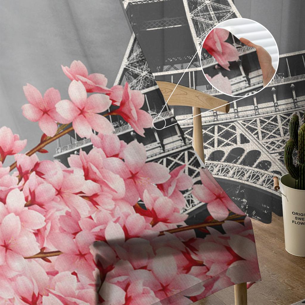 Cherry Blossom Paris Tower Curtain For Living Room Transparent Tulle Curtains Window Sheer For The Bedroom Accessories Decor
