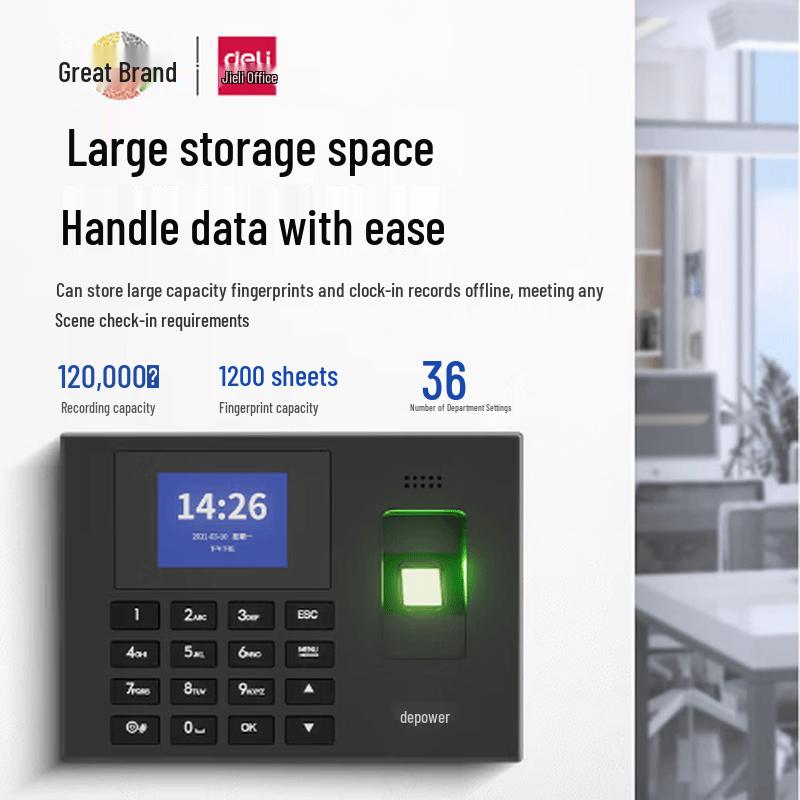 Deli Fingerprint Attendance Time Clock Machine CN Plug (adapter Included)