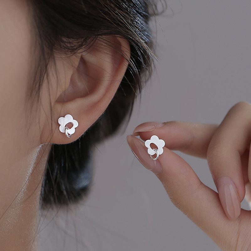 New 925 Silver Hoop Earrings Clip Matte Circle Geometric Punk For Women Girl Gift Jewelry
