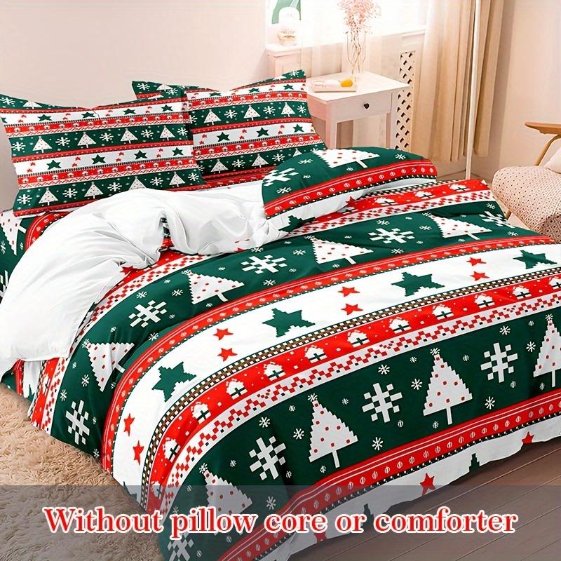 Christmas Soft & Breathable 3pcs Christmas Duvet Cover Set - Geometric Pattern, Includes 1 Duvet Cover and 2 Pillowcases