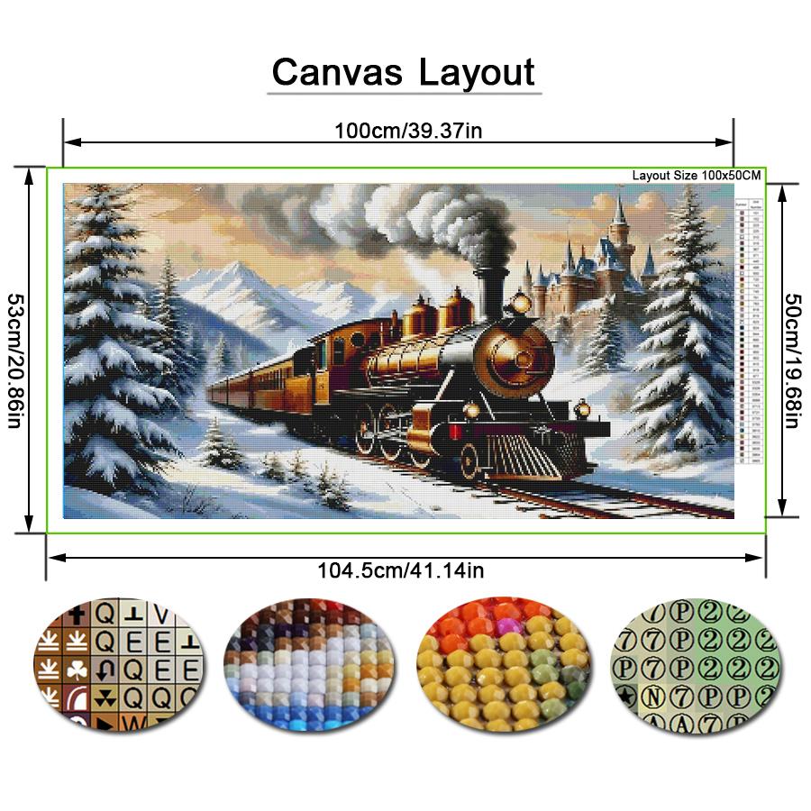 Steam Train Large Size Diamond Painting Diy Full Square Round Drill Rhinestone Embroidery Winter Scenery Mosaic Cross Stitch Kits Wall Decor