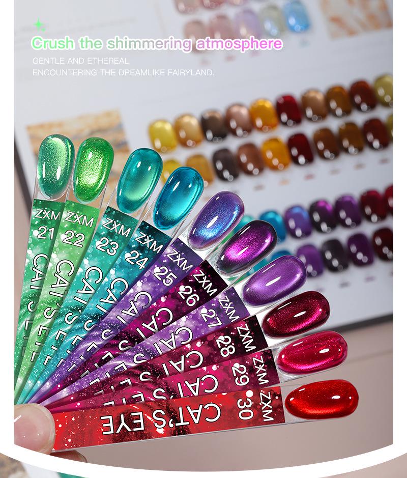 30 Shades Suspended Mirror Cat Eye Gel Polish Set with Glitter Glass Bead Effect