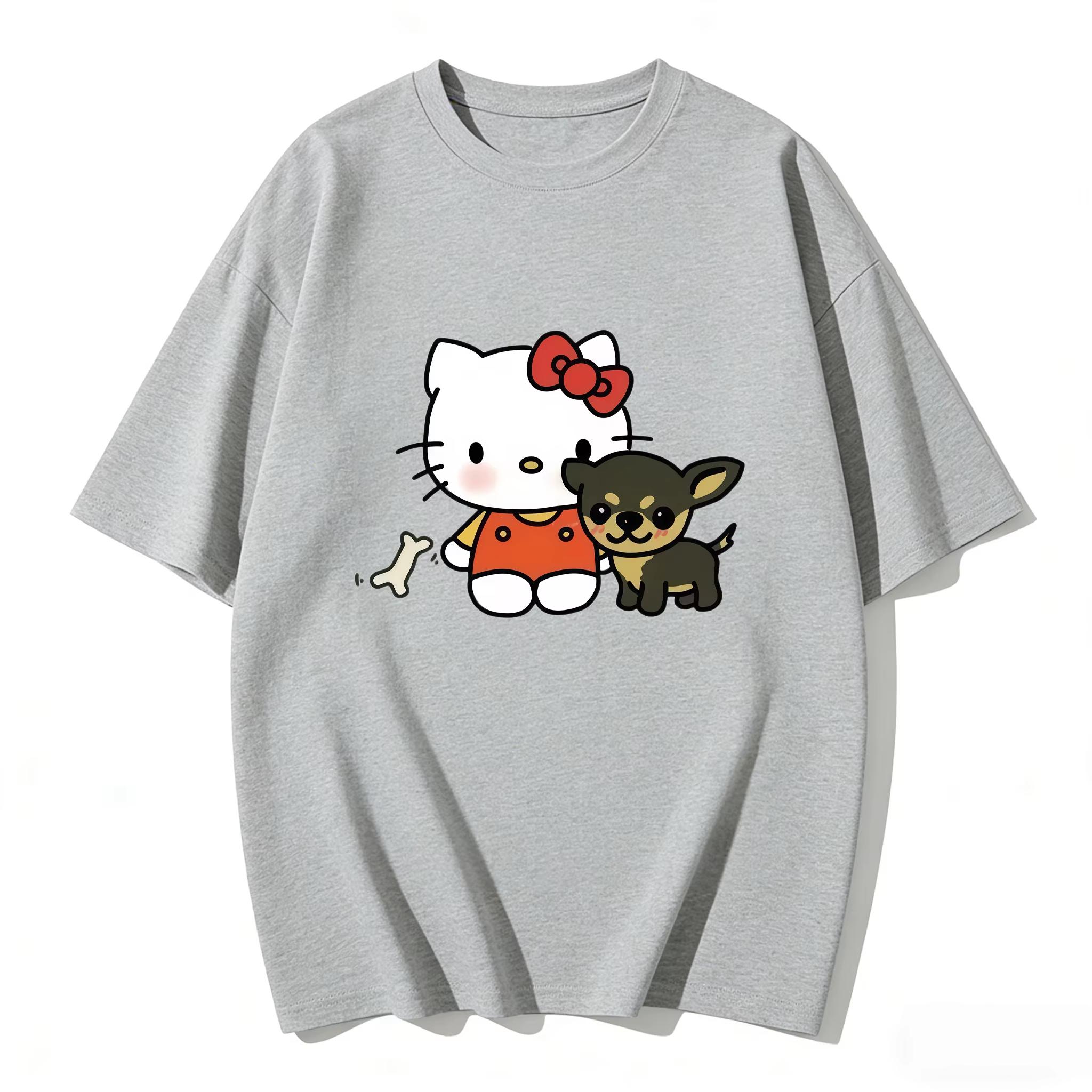 

2026 Summer Hello Kitty Cartoon Pattern Printed ShortSleeved Cotton TShirt Womens Family Matching BabyParent Set S