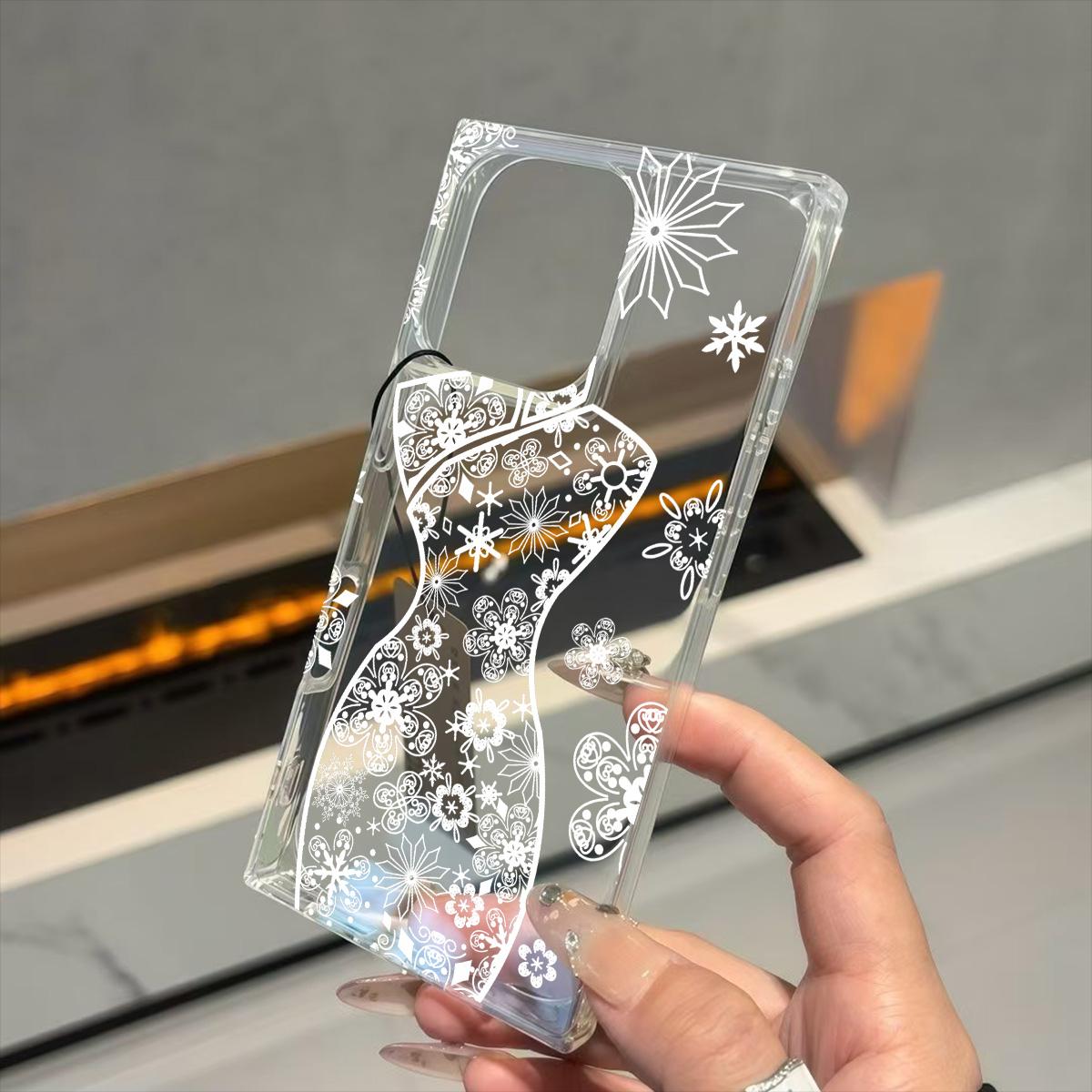 

Clear Square Back Tube Case Protection For iPhone 14 Pro Max 13 16 ProMax 12 11 15 Plus Anti-Oxygen,White Snowflake Cheongsam Pattern Casing iphone 11 ProMax