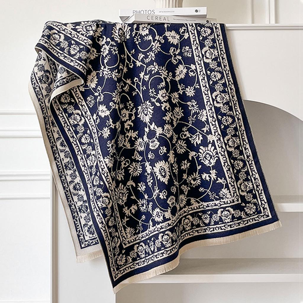 Scarf Female Winter Fringed Shawl Fairy Wind Flower Versatile Cashmere Thickened Warm and Cold Scarf Dual-purpose