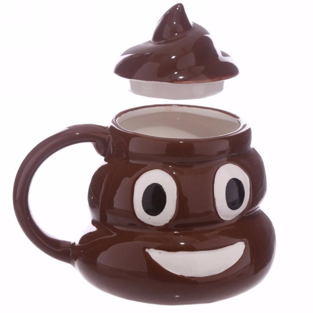New Water Coffee Mug Poo Emoji Mug Funny Banter Mug Cup Gift With Cover Brown