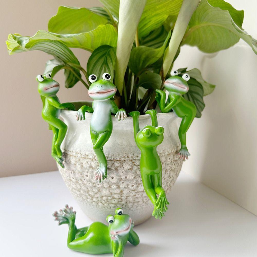 Resin Crafts Frog Bonsai Ornaments Cartoon Animal Statue Funny Frog Hanging Flower Pot  Home Decor