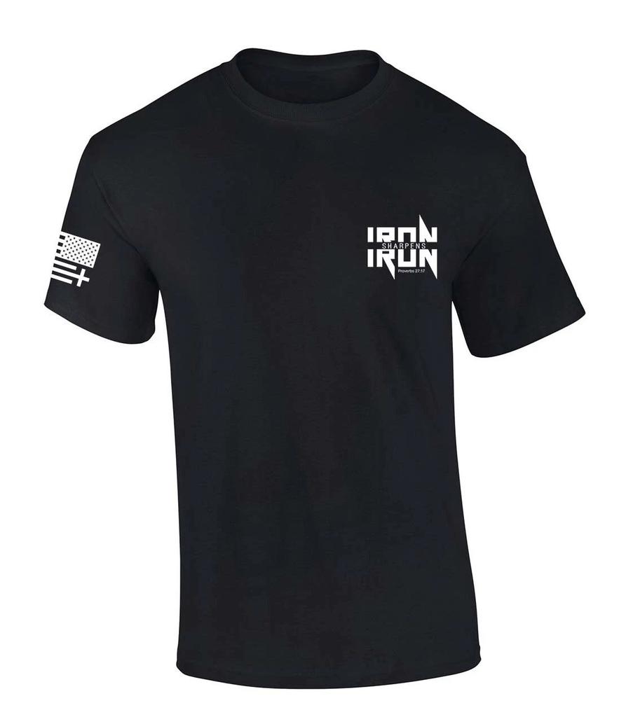 Trenz Shirt Company Mens Christian TShirt Iron Sharpens Iron Metal Logo Crest