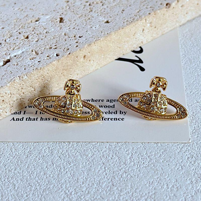 

Новые модные серьги-пусеты из металла в форме Сатурна со стразами золотой