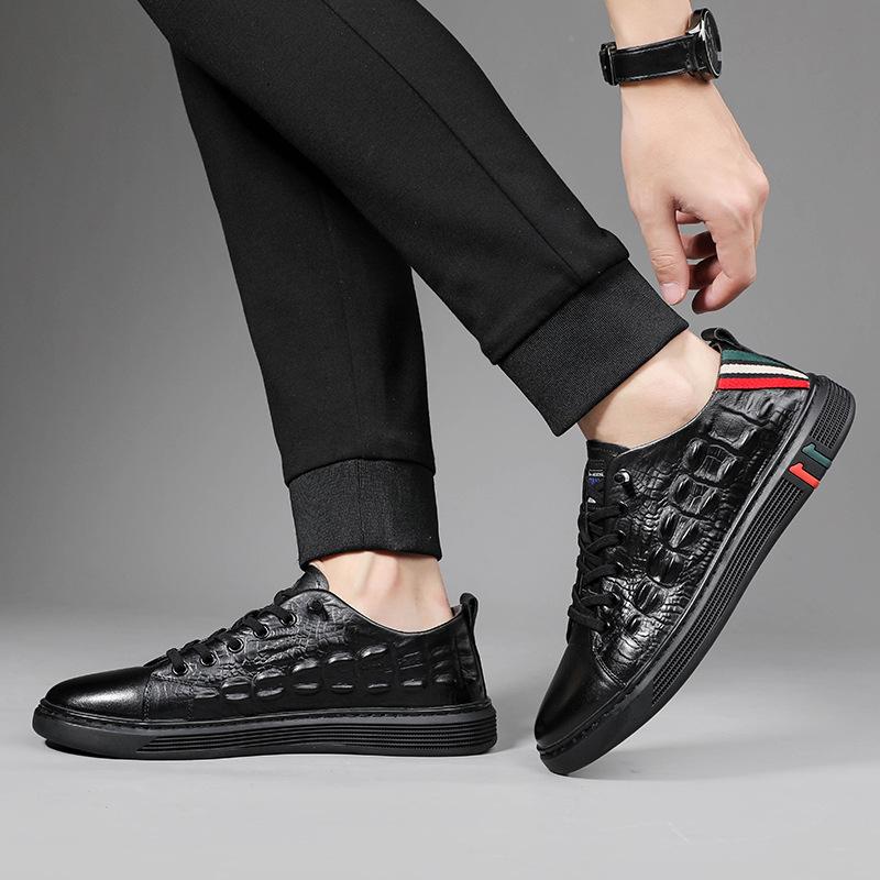 Pantofi noi la modă pentru bărbați Pantofi pentru skateboard din piele naturală pentru bărbați, cu model de crocodil, pantofi ocazionali de jos pentru bărbați