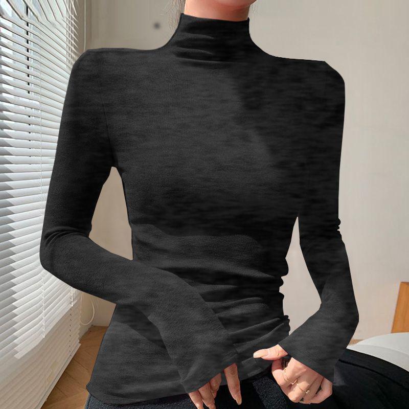 Chic Slim-fit High-neck Long-sleeve Base Layer: Solid Color, Flattering, Versatile Autumn/Winter Top