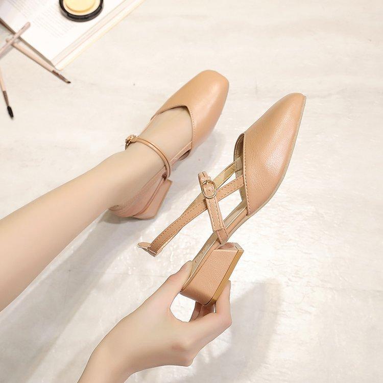 

Summer new Korean version square head bag head empty fashion sandals women s thick heel one-word buckle 40 рожевий