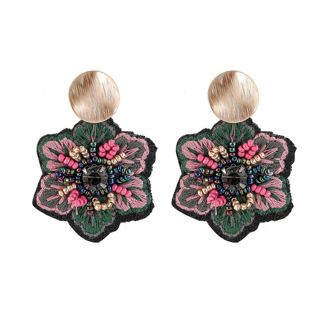Handmade Embroidered Flower Dangle Earrings For Women Boho Luxury Elegant Colorful Rice Beads Decor Pendant Fashion Jewelry Gift