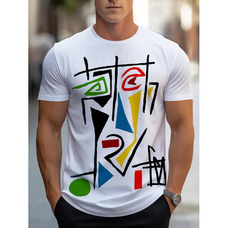 [Men  S Abstract T-Shirt] Stylish Men  S T-Shirt - Comfortable Fabric - White Color with Abstract Design - Lightweight and Durable - Perfect for S чёрный