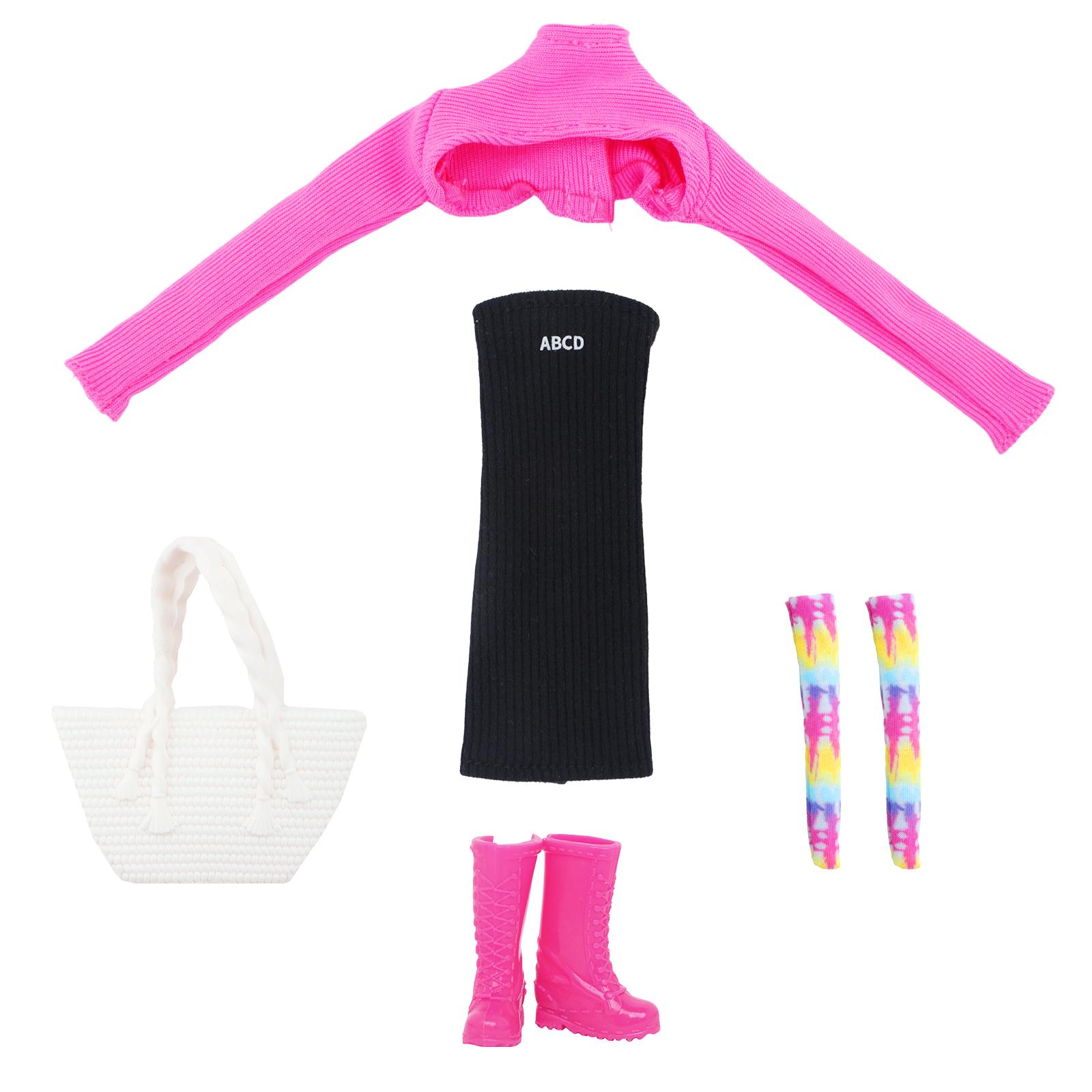 

5 шт./компл. Модная одежда для куклы Барби Кукла-девочка 30 см Игрушка Эластичная юбка Сапоги Туфли Большая сумка Носки Детский подарок