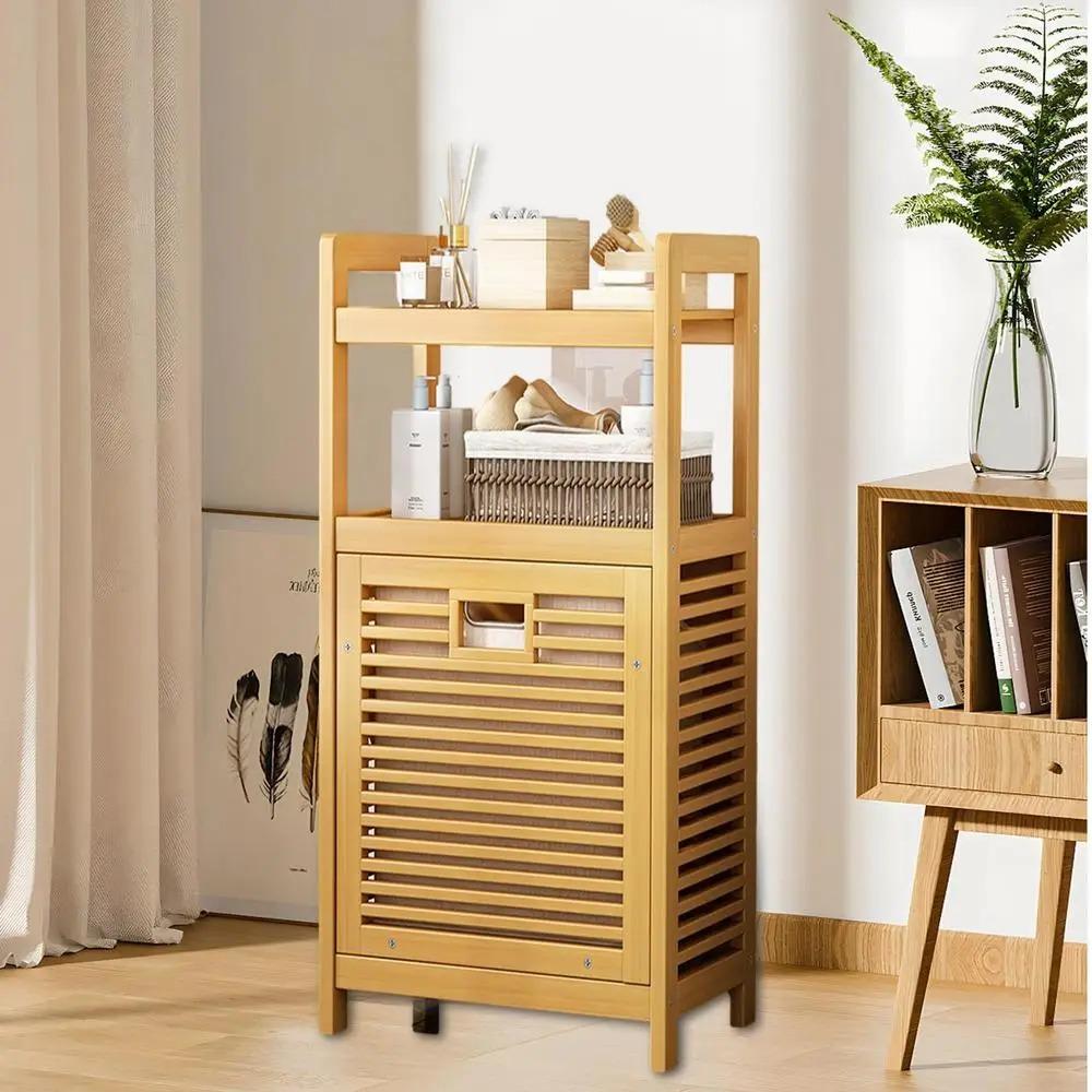 Laundry Hamper Dirty Clothes Storage Basket Pull-Out Floor Stand Bathroom Storage Shelf Cabinet Multi-function Laundry Basket