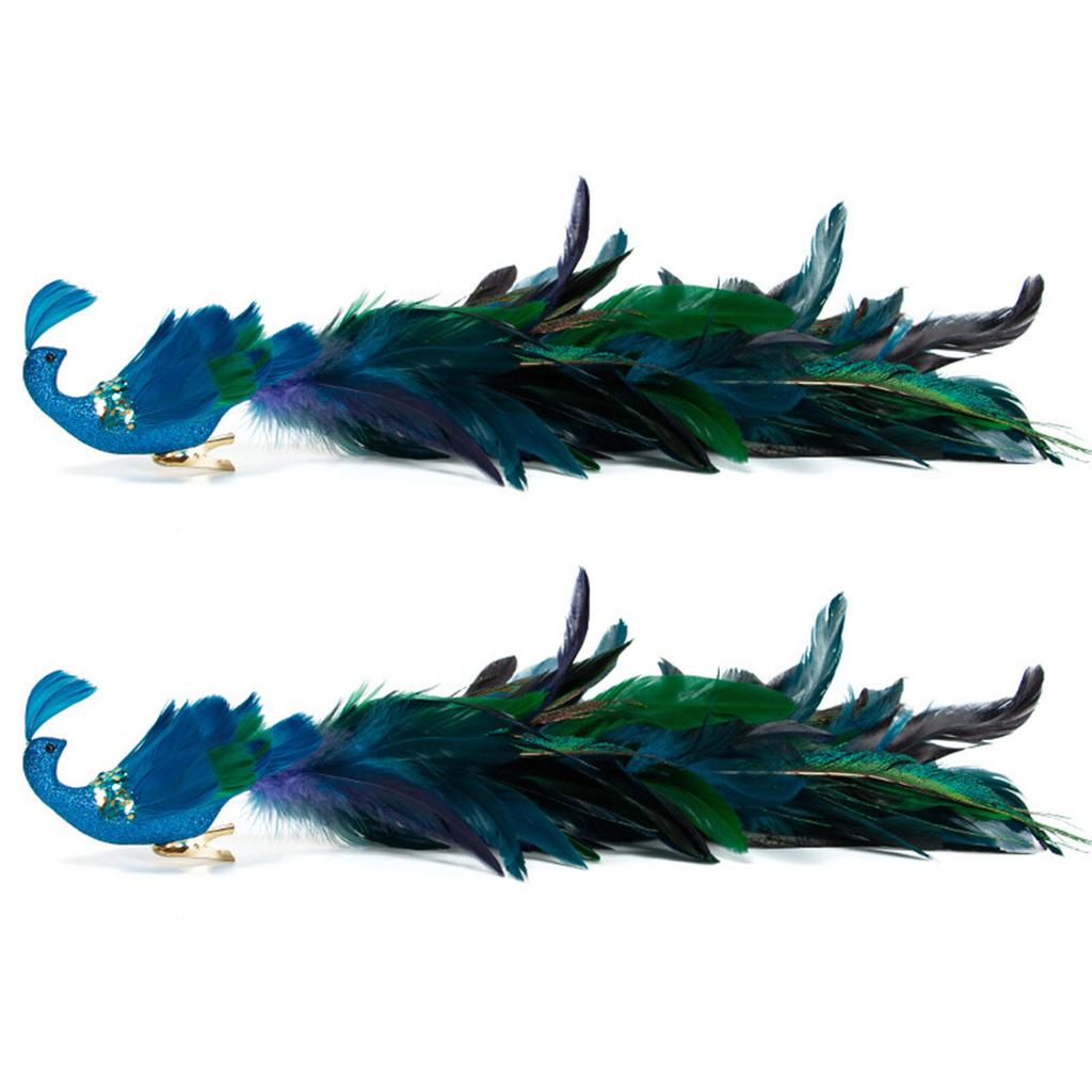 2PCS Christmas Decorations Tree Pendants Simulated Long Tailed Blue Peacocks Natural Feather Crafts Ornament Decor