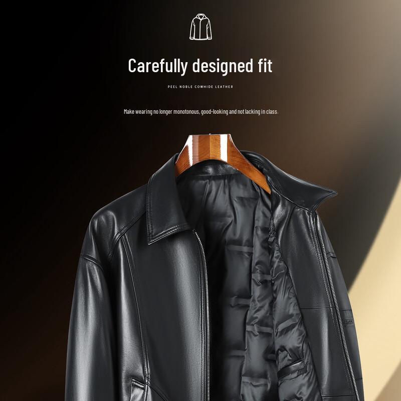 Futing Men's Sheepskin Goose Down Leather Jacket