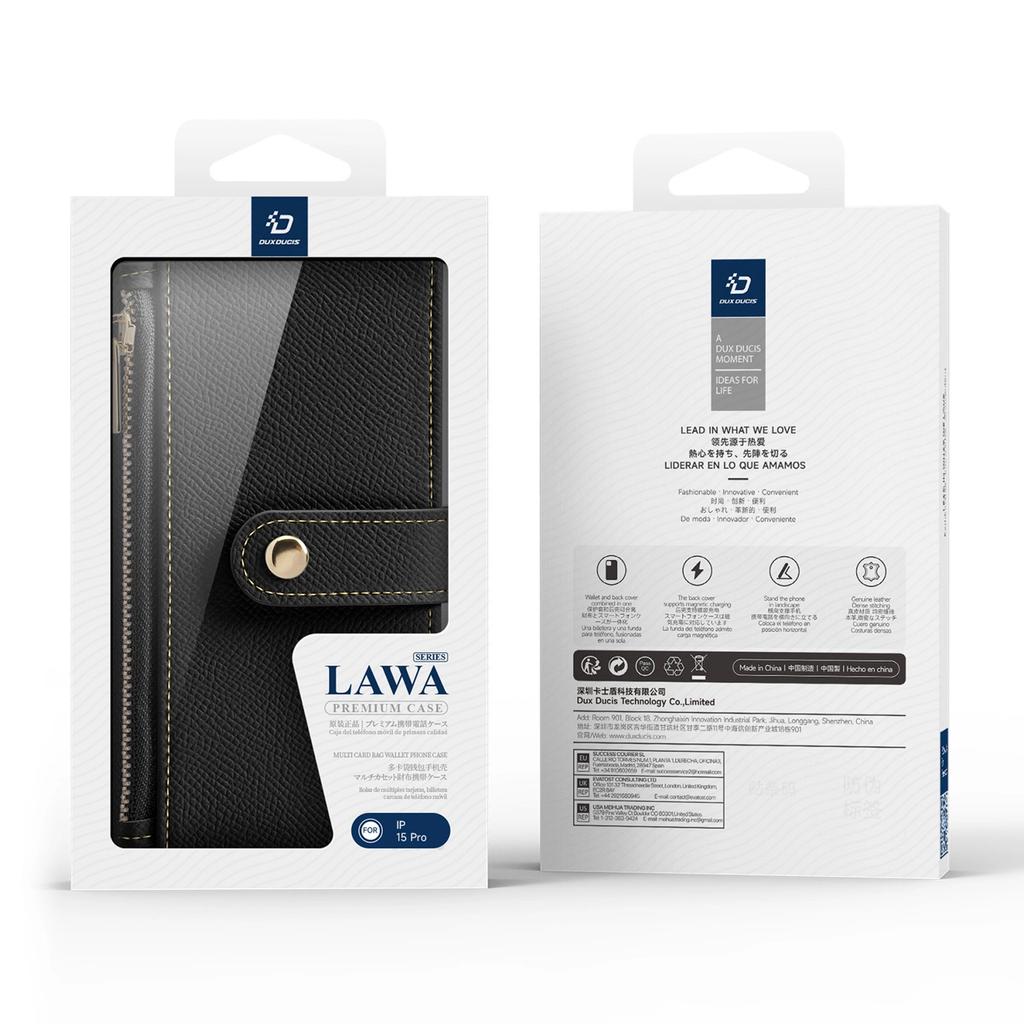 Etui Skórzane Dux Ducis Lawa Na iPhone 15 Pro - Czarne
