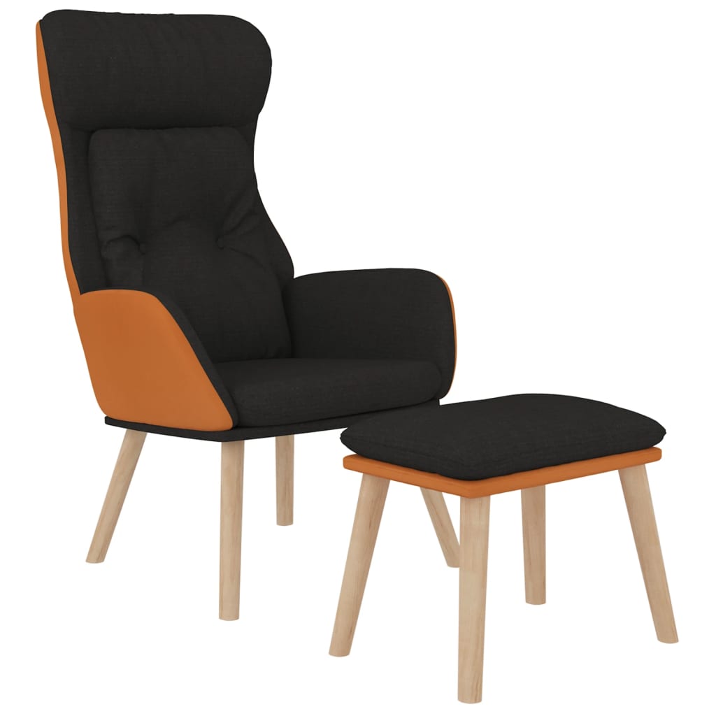 Recliner Chair with Footstool Black Artificial Leather & Fabric