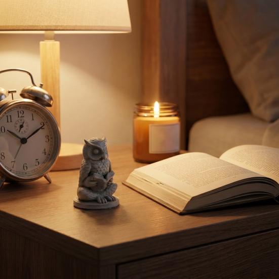 Meditation Owl Figurine 3D Printed Cute Reading Owl Statue Novelty Zen Yoga Animal Sculpture for Office Desktop Shelf Decor