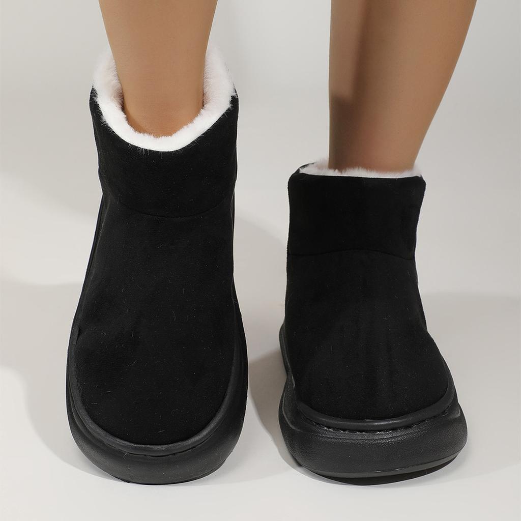 fashion 2024 Winter Solid Color Warm Snow Boots Women Thick Bottom Plush Lined Cotton Padded Shoes Woman Casual Platform Ankle Boots
