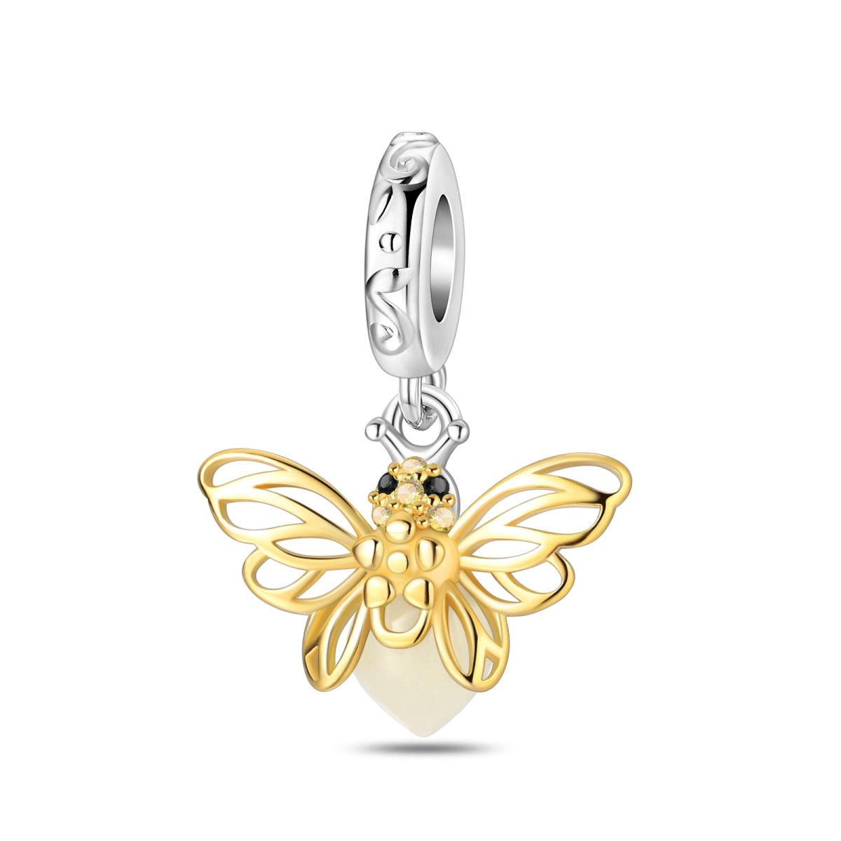 

S925 Silver Glow In The Dark Firefly Pendant Charm Bead for DIY Bracelet Necklace Jewelry Making
