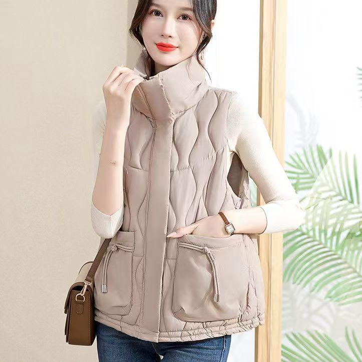 

Осінньо-зимовий жіночий жилет із коміром-стійкою, відкритий, потовщений вітрозахисний і теплий студентський жилет без рукавів XXL бежевий