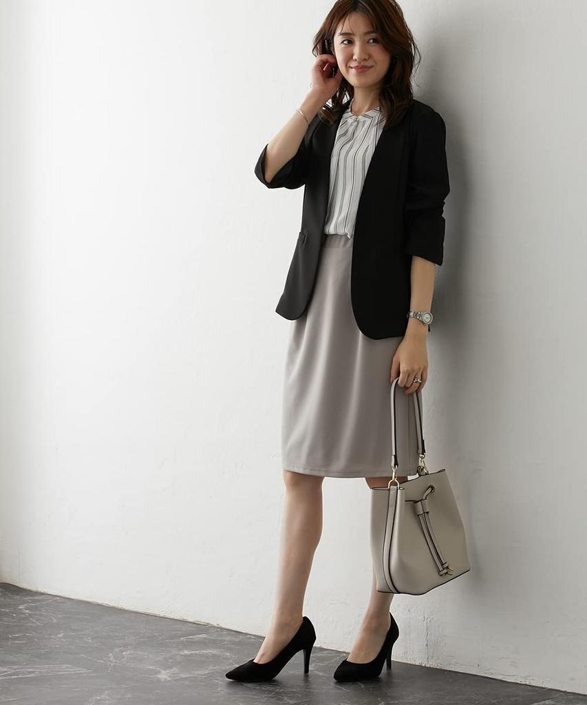 Tight Cut and Stretch Jersey Front Black [Nissen] Skirt, Sewn, Material, Tuck, Women's, Commuting, Office, M,