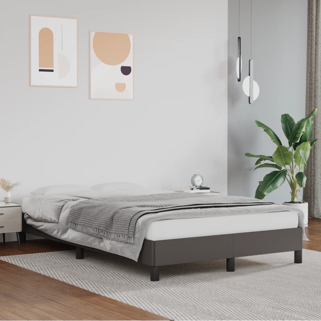 Vidaxl Bed Frame, Grey, 120X200 Cm, Faux Leather