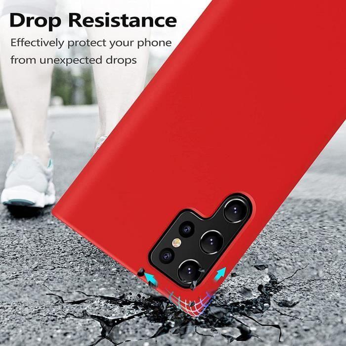 Coque pour Samsung Galaxy S22 Ultra - Rouge - Antichoc - 2 Verres Trempés - Mat - Rigide
