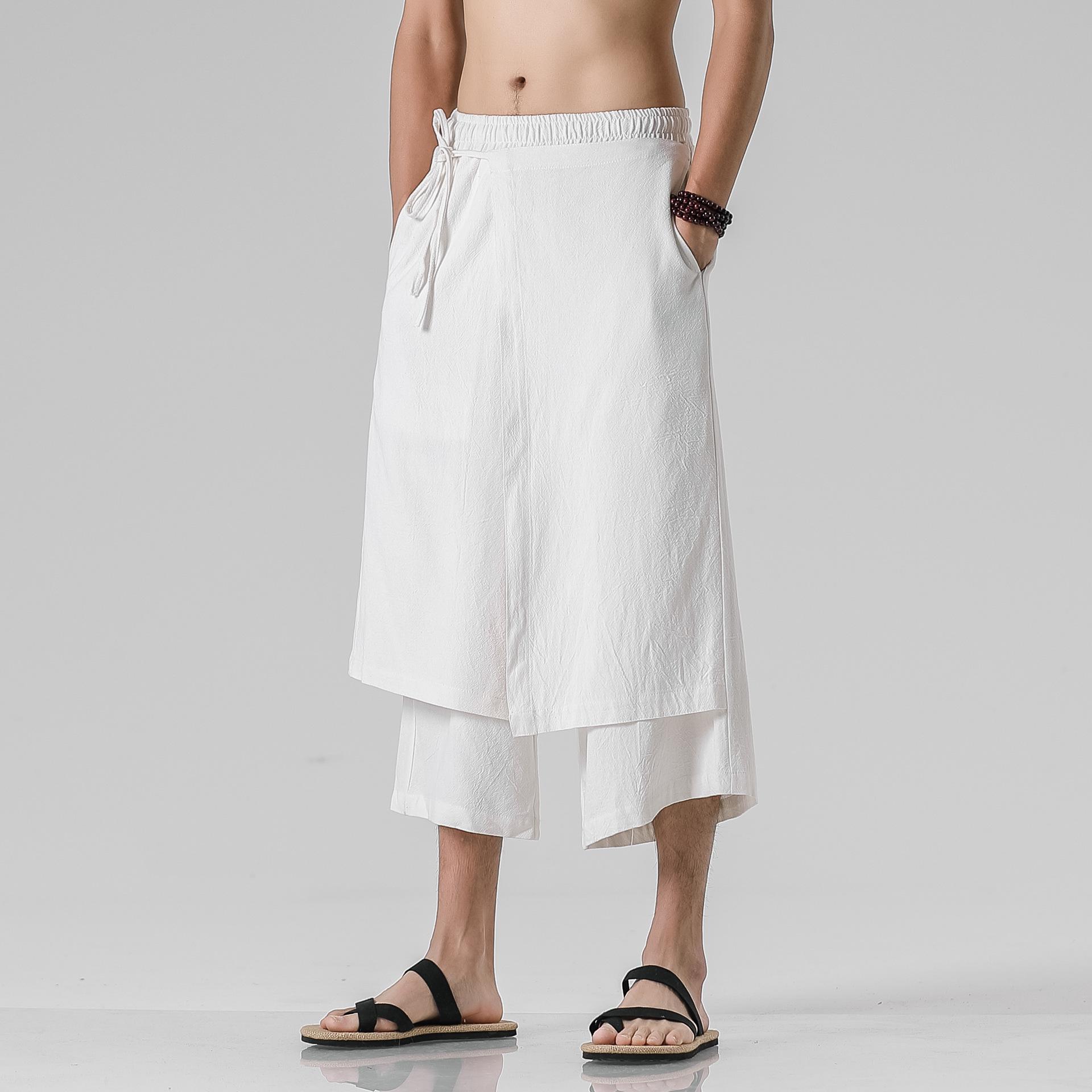 2026 Summer Men s Retro Cotton Linen Wide-Leg Pants M белый