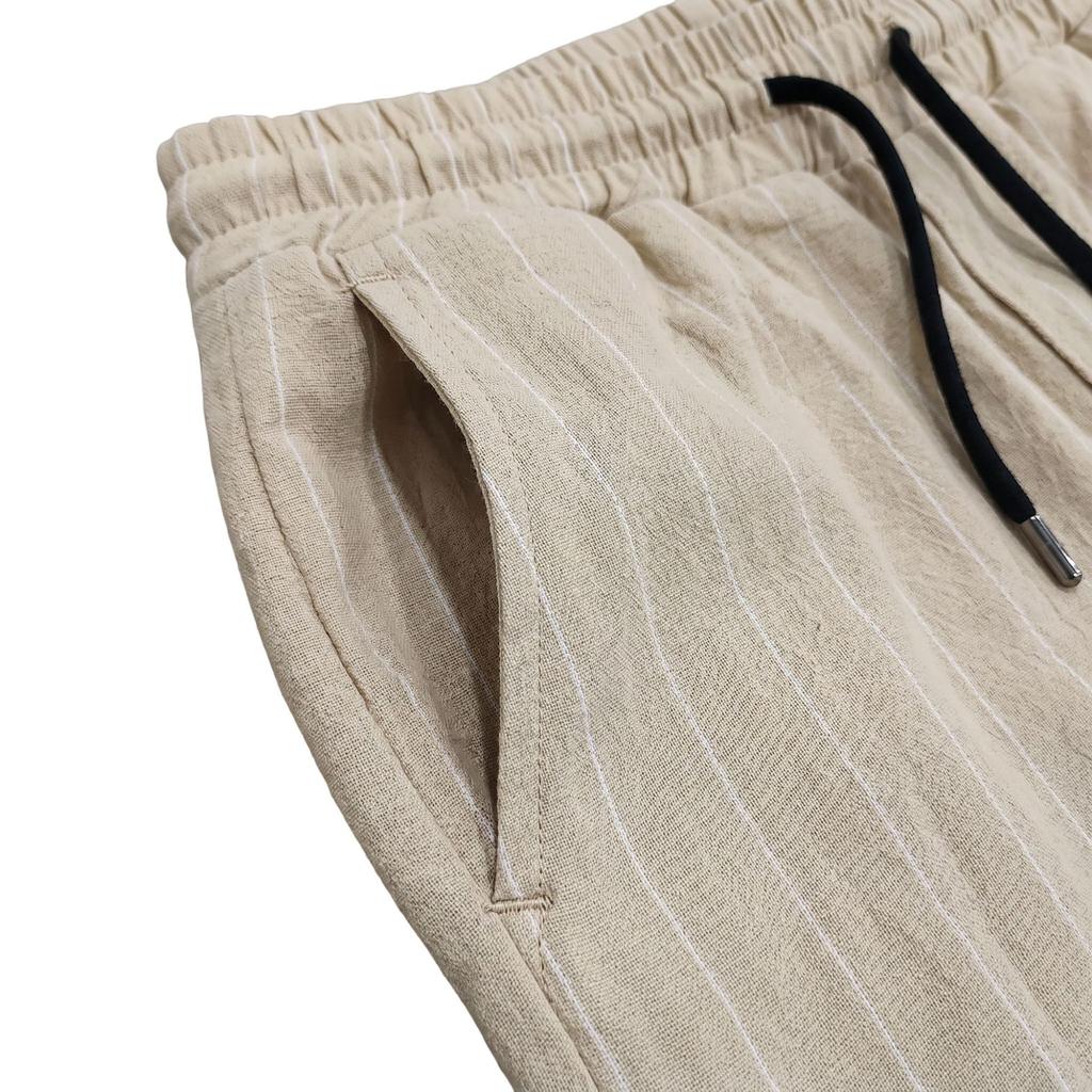 Men's Casual Striped Linen Pants Loose Fit Straight Leg Long Trousers Sporty American Style Men's Wear Breathable Casual Sports Trousers