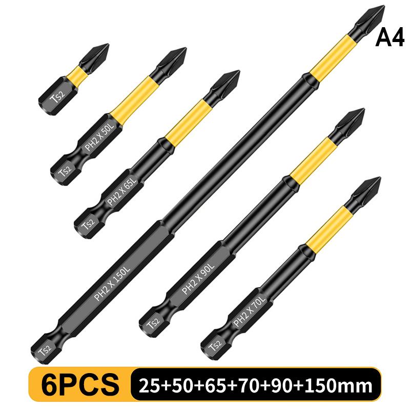 5/6Pcs Ph2 Anti-Slip Screwdriver Bit Set High Magnetic Screwdriver Bit Electric Drill Screwdriver Bit Anti-Slip 25Mm-150Mm