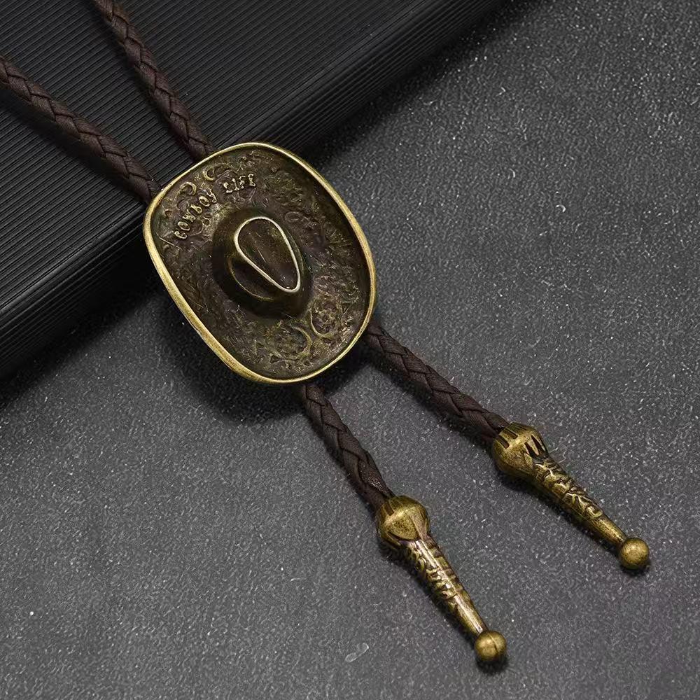 

Turquoise Pentagonal Retro Bolo Tie with Leather Cord in Cowboy Style