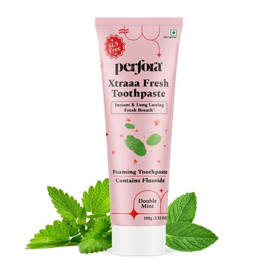 

Perfora Xtraaa Fresh Зубная паста - 100 г | Без SLS с фторидом натрия для крепких зубов | Безопасная для эмали зубная паста для детей и взрослых | Упаковка из 1