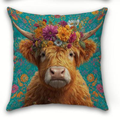 1/4pcs Boho Floral Highland Cow Throw Pillow Covers Farmhouse Animal Decorative Cushion Cases for Home Sofa room