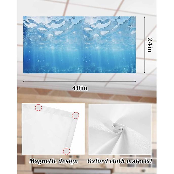 Summer 4 Pcs Fluorescent Light Covers, Ocean Blue Sea Waves Underwater Magnetic Light Filters Shade Panel Light Covers for Ceiling Lights Classroom