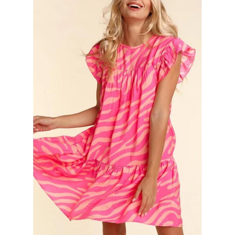 

Летнее платье в полоску зебры с принтом больших размеров, женское платье без рукавов с рюшами, винтажное свободное платье с круглым вырезом, повседневное трапециевидное элегантное короткое платье, женское 747 XXL