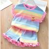 Girls Summer Rainbow Sports Set Toddler Short Sleeve T Shirt And Shorts Two Piece Casual Outfit