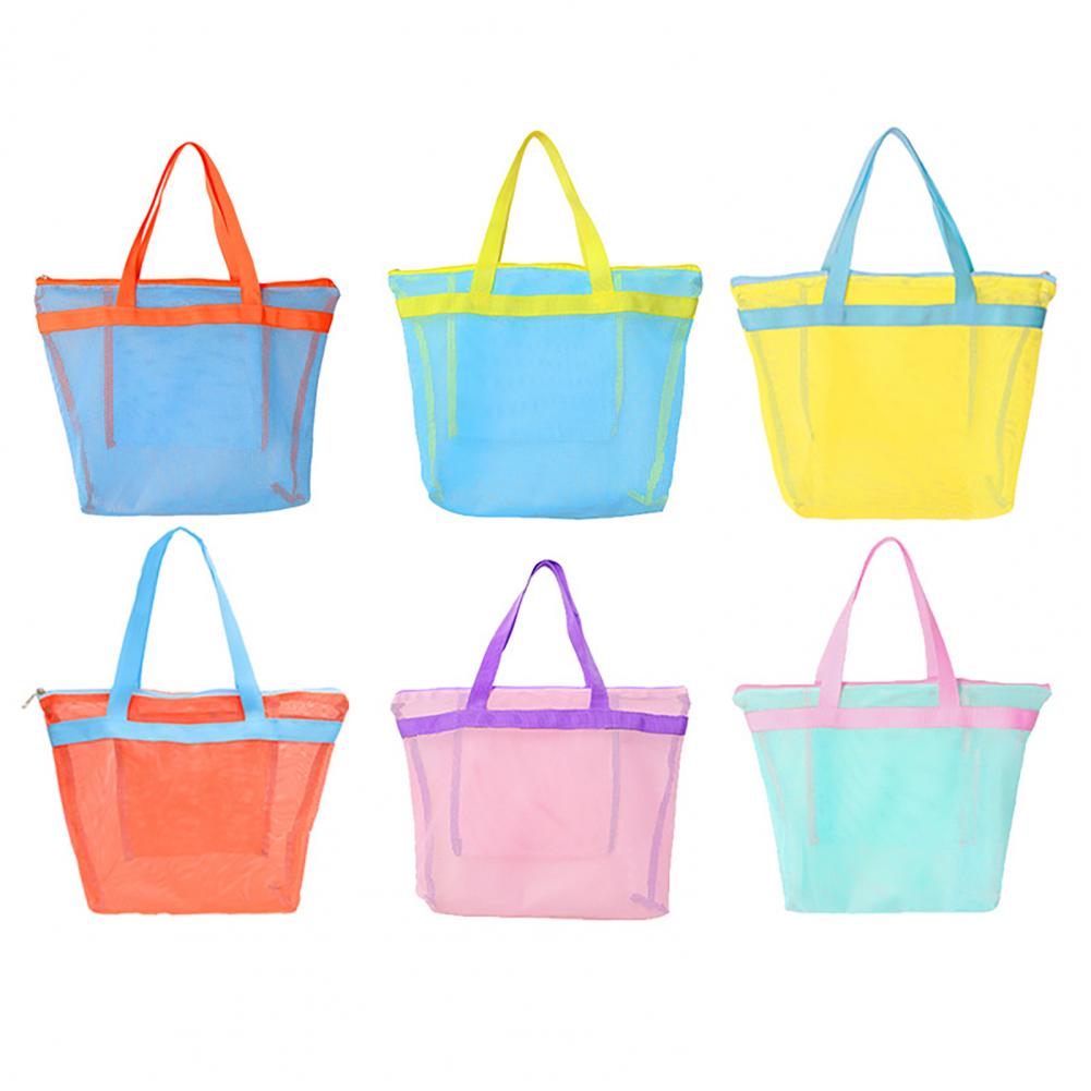 Portable Beach Bag Hollow Mesh Quick Dry Beach Tote Foldable Mesh Swimming Bag For Children Beach Toy Baskets Storage Bag