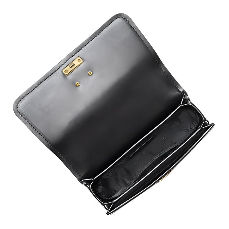 Michael Kors Mk Delancey Metal Logo Chain Shoulder Strap Leather Crossbody Bag Small Women Crossbody Bag Black 32T4GD8C5L-BLACK