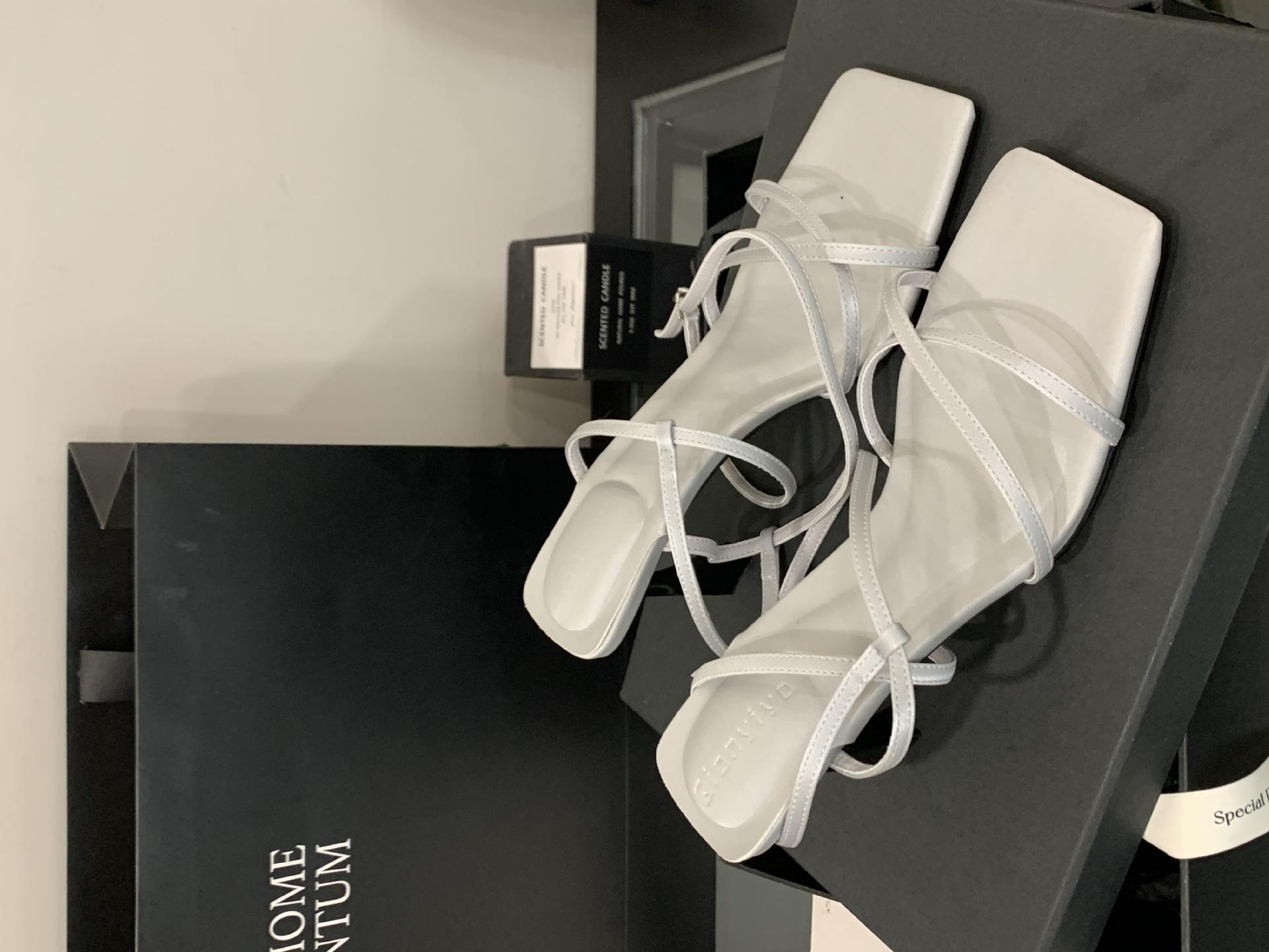 

2025 summer French niche square head open-toed thin heel sexy and thin eye-catching word with high heel women cool slippers women 39