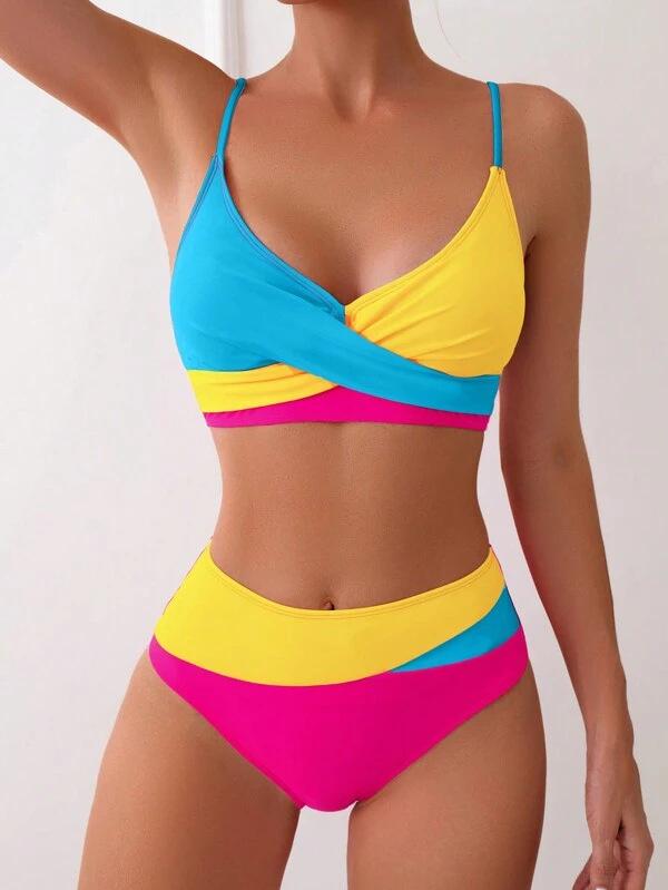 New swimsuit color matching bikini swimsuit chest cross swimsuit fashion swimsuit