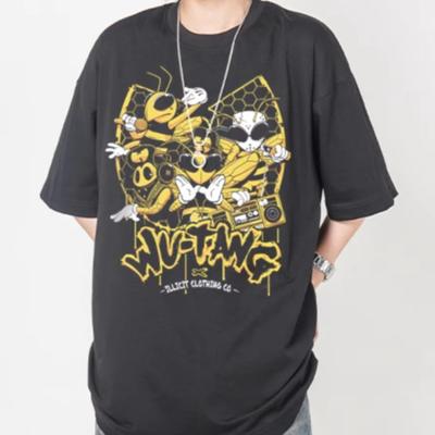 T-shirt Imprimé Wu-tang Américain Rétro High Street Manches Courtes Lavé pour Faire Vieux Haut en Coton Lourd Haute Qualité Oversize