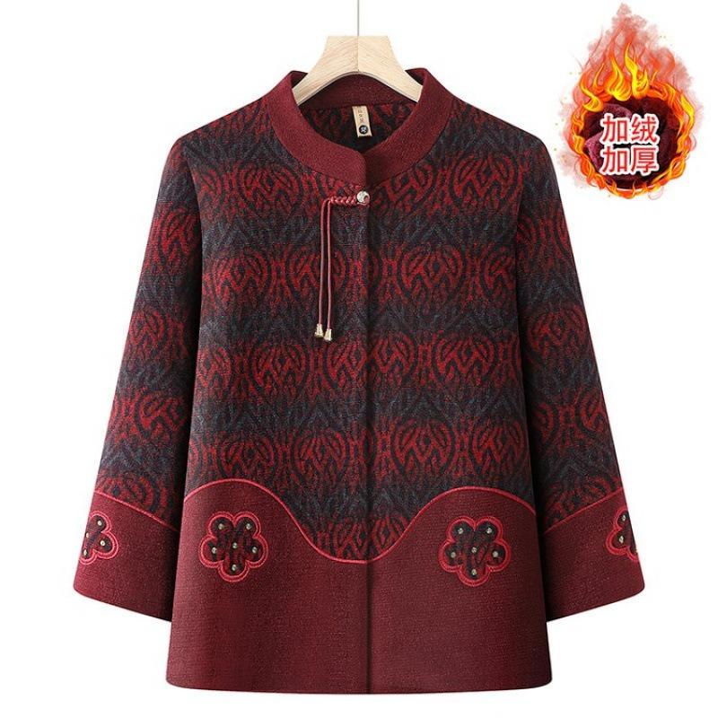 Women's Clothing Autumn and Winter Old Lady Woolen Old Clothes Winter Clothing Plush Thickened Jacket To Keep Warm