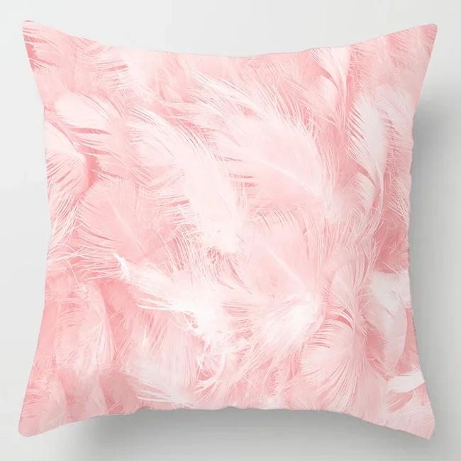 Hot Pink Roses Swan Feathers Geometric Cushion Cover Modern Fashion Nordic Simple Pillowcase Home Decor Sofa Throw Pillows Cover