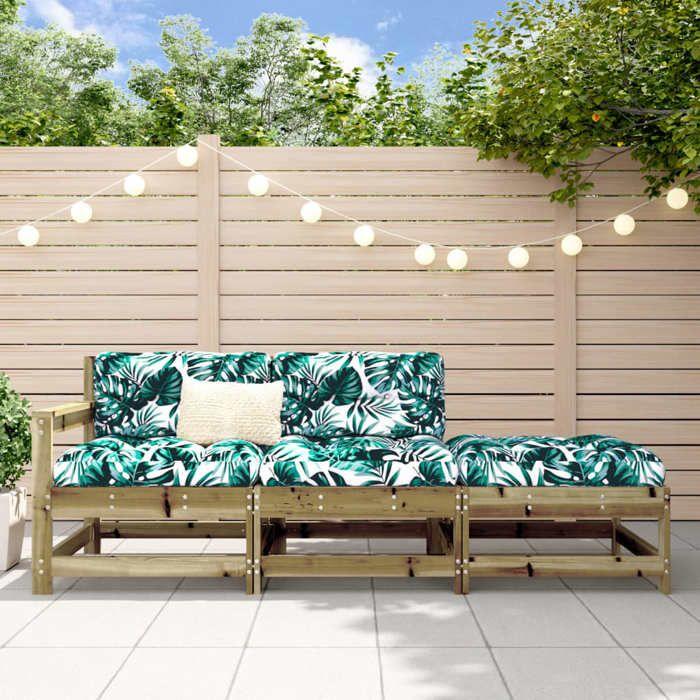 VidaXL Salon de jardin 3 pcs avec coussins bois de pin imprégné 825603