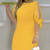Fashion Summer Spring Solid Color Print Long Sleeve O-Neck Casual Dresses