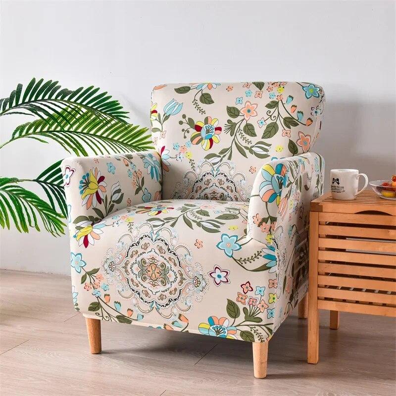 Floral Elastic Tub Chair Cover Stretch Club Armchair Covers Single Slipcovers Adjustable Couch Covers for Study Bar Counter Home